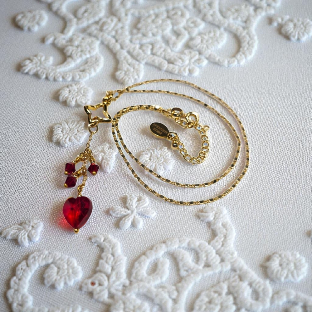 VALENTINE SALE!! 14K Gold-Filled and Red Crystal Heart Pendant Necklace--NWT